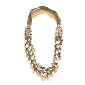 Twine & Twig Cowrie Shell Beaded Necklace Womens Suede Strap Cream Beads Boho